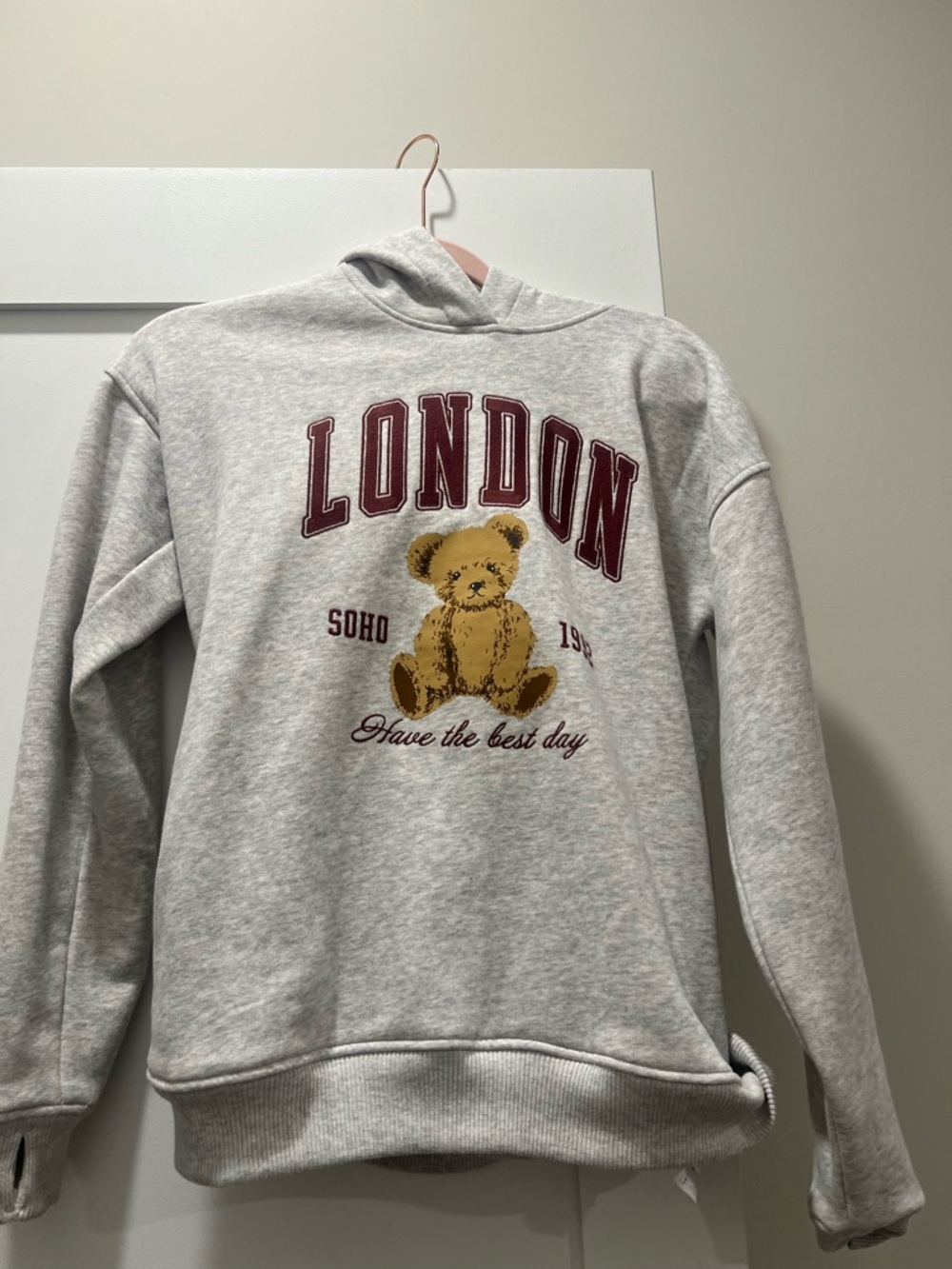 abercrombie kids light gray hoodie with pink lining